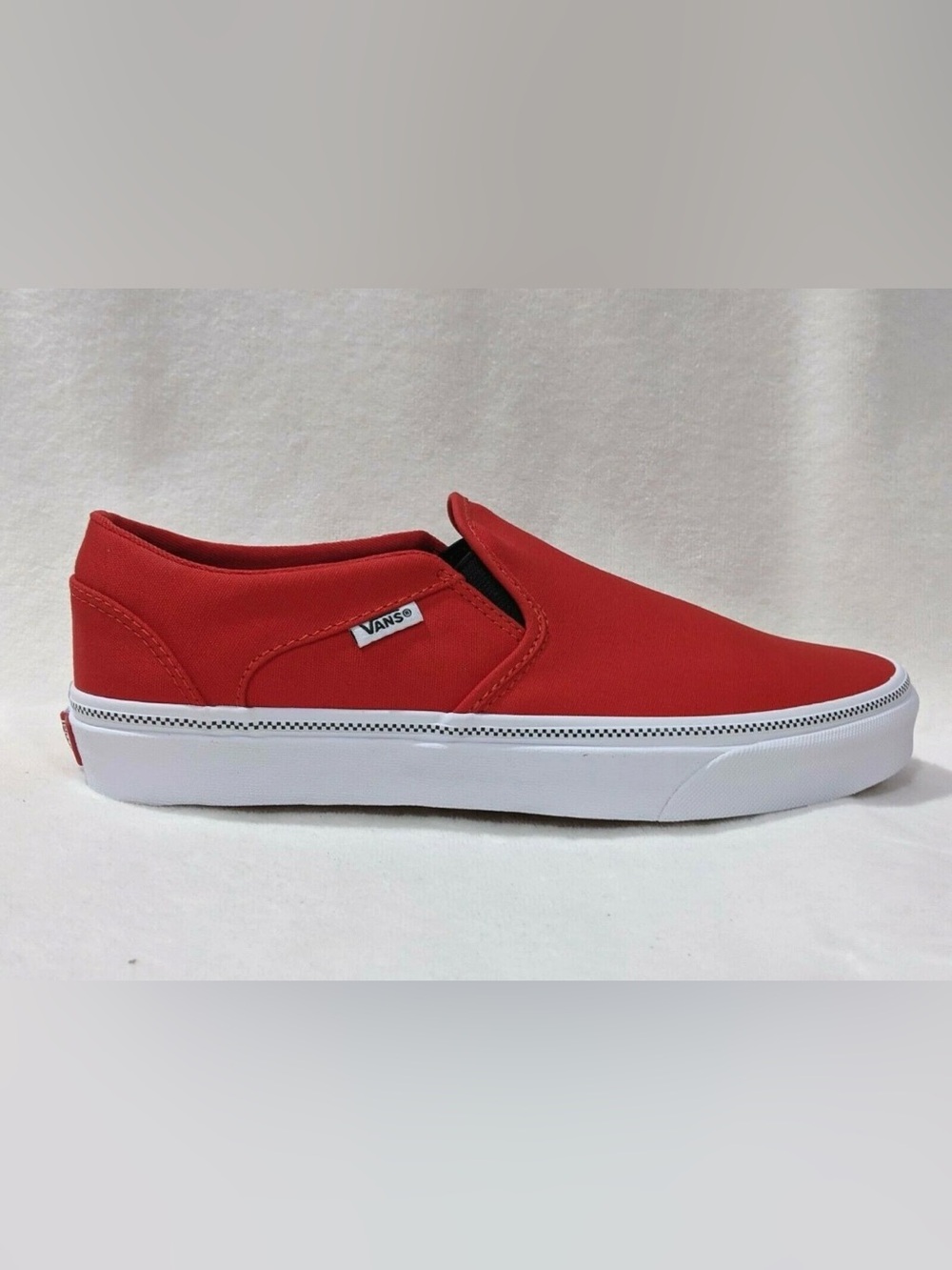 Vans Asher Checker Foxing Red Canvas Slip-On Skate Shoe Sneaker W Sz 11 M Sz 9